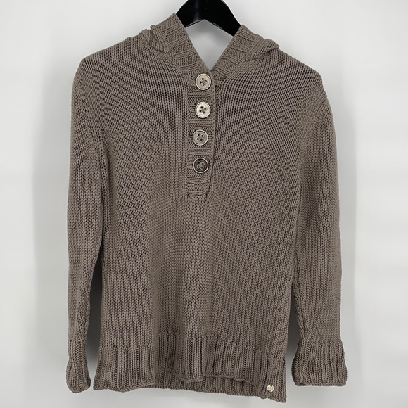 Pure Handknit Sweaters - Pure Handknit Hoodie Sweater‎ Size M / L Chunky Knit Cotton Metal Buttons Gray